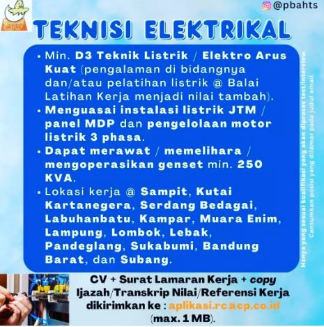 Loker Subang (Teknisi Elektrikal) PT Charoen Pokphand Indonesia